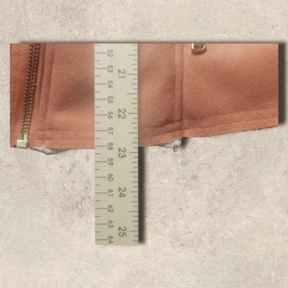 HAVE coral moto jacket faux suede sherpa lined raw hem women's Large - Picture 4 of 8